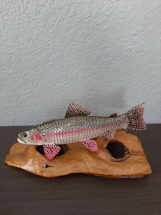Carl Christiansen Scaled Rainbow Trout Fish Decoy Lure Folk Art Wood Carving