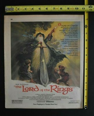 The Lord Of The Rings 1978 Tolkien Ralph Bakshi Animated Vintage Movie Ad