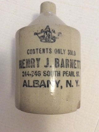Henry J Barnett 244 - 46 S Pearl St Albany Ny Antique Stoneware Pottery Whisky Jug