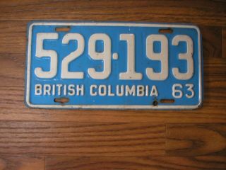 1963 British Columbia Canada 57 Year Old Vintage Licence Plate 529 - 193