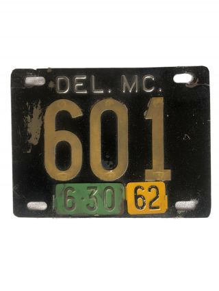 Vintage Delaware Motorcycle Mc Stainless License Plate With 1962 Tab Antique