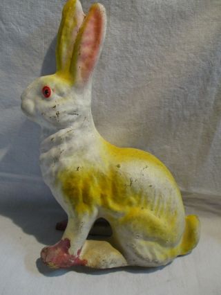 Vintage Paper Mache Easter Bunny Rabbit Gifted 1938; Tall White & Pink/yellow