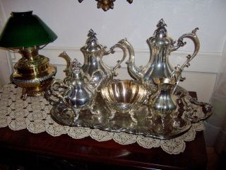 Vintage Reed & Barton Winthrop Silver Plate 5 Piece Tea Set 1795 Plus A Tray