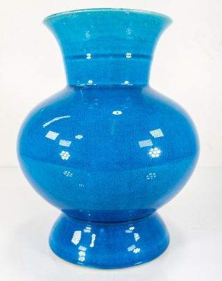 Antique Chinese Ming Style Zun Shaped Bright Blue Turquoise Glazed Vase Crackle 3