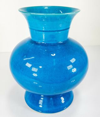 Antique Chinese Ming Style Zun Shaped Bright Blue Turquoise Glazed Vase Crackle 4