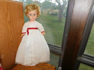 Uneeda Walker Doll Vintage 23 Inch In White Eyelet Gown