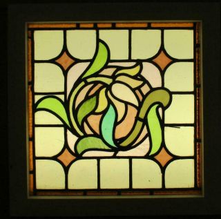 Victorian English Leaded Stained Glass Window Lovely Floral Design 17 " X 17 "