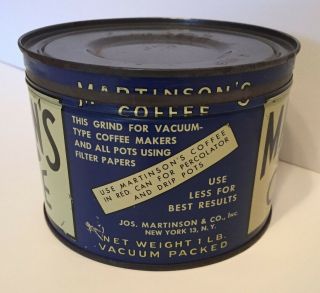 Vintage Martinson ' s Coffee Tin One Pound Can Blue Label With Lid 2