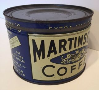 Vintage Martinson ' s Coffee Tin One Pound Can Blue Label With Lid 3