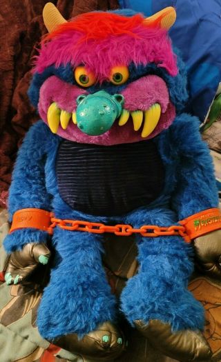 Vintage 1986 My Pet Monster Plush Toy With Handcuffs Stuffed Animal