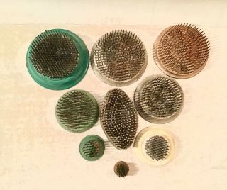 Vintage 9 Spike Metal Flower Frog Bouquet Arrangers Round & 1 Oval,  3/4” To 3”