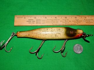 Large Antique Creek Chub Pikie Saltwater Or Musky Lure Wooden Glass Eyes Husky