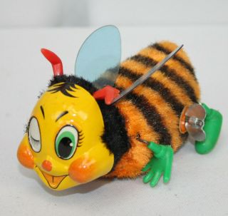 Vtg Wind Up Tin Toy Mechanical Bumble Bee 4 Legs Fur Body Japan 6 " Parts Repair
