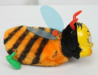 Vtg Wind Up Tin Toy Mechanical Bumble Bee 4 Legs Fur Body Japan 6 