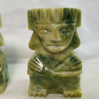 Pair Vintage Hand Carved Green Stone Small Tiki Mayan Aztec Figures 3