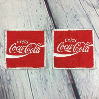 2 Vintage Enjoy Coca - Cola Coke Patches 3 " X 3 " Square Red White