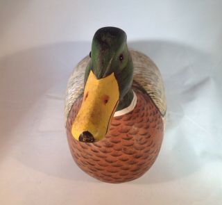 Painted Wood Male Mallard Duck Decoy w/Glass Eyes 2