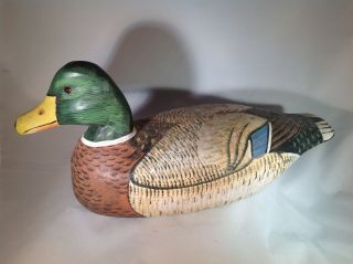 Painted Wood Male Mallard Duck Decoy w/Glass Eyes 3