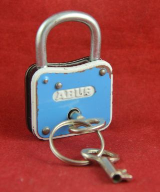 Vintage German Abus Steel Pad Lock,  Key