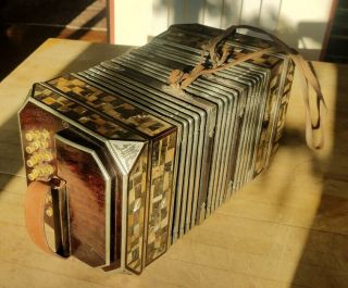 Antique Pearl Queen Bandoneon Concertina Inlaid Squeeze Box w/ case - SEE VIDEO 4