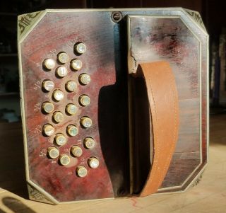 Antique Pearl Queen Bandoneon Concertina Inlaid Squeeze Box w/ case - SEE VIDEO 5