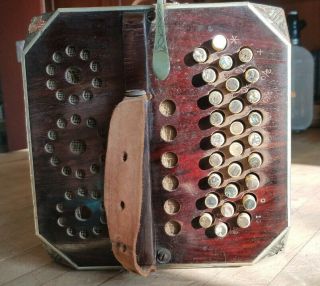 Antique Pearl Queen Bandoneon Concertina Inlaid Squeeze Box w/ case - SEE VIDEO 6