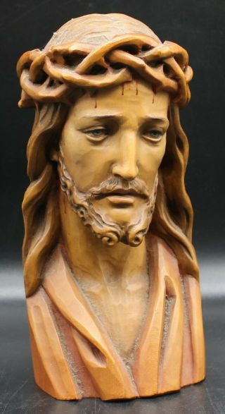 Antique Anri Hand Wood Carving Painted 9 " Statue Of Jesus