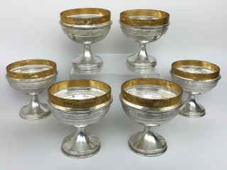 Antique Alvin Set Of 6 Sterling Silver Sherbet Dessert Cups,  Gilt Glass Inserts