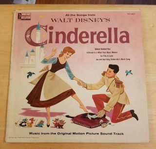 Vintage Vinyl Record Album Lp Walt Disney Cinderella Movie Film Picture