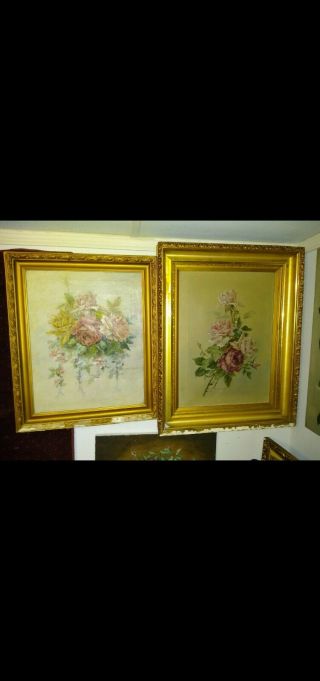 Early 1900s Signed Oil On Canvas Floral Painting 