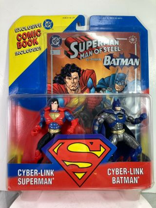Vintage Cyber - Link Superman/ Batman 2pk Man Of Steel W/ Comic Kenner 1995 Nip