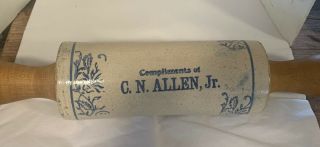 Antique Stoneware Rolling Pin Advertising C N Allen Jr.