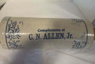 Antique Stoneware Rolling Pin Advertising C N Allen Jr. 2