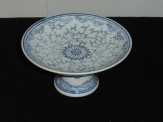 Vintage Compote Porcelain Blue/white Pedestal Made In China Sunflower