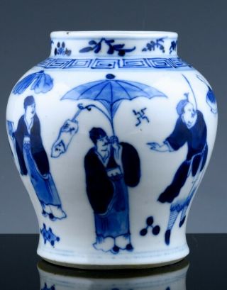 Fine Antique 18/19thc Chinese Blue & White Immortals Figural Jar Vase