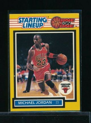1989 Starting Lineup Slu One - On - One Michael Jordan Card Exmt Top Right Corner