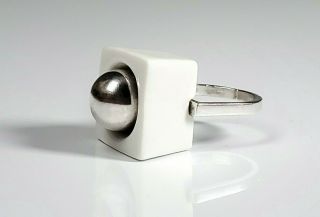 Anton Michelsen Copenhagen Denmark Modernist Sterling Silver & Porcelain Ring
