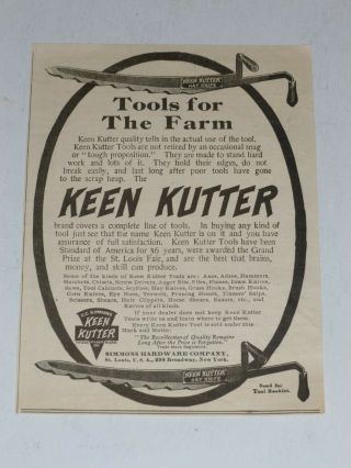 Rare 1905 Antique Dealer Ad - Keen Kutter Hay Knife Ice Saw Vtg Farm Barn Tool