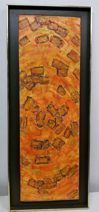 Antique Vintage Mcm Mid Century Modern Orange Abstract Painting Signed