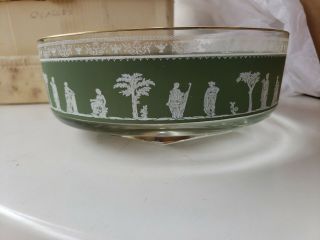 Vintage Jeanette Hellenic Wedgewood Green Jasperware Bowl Footed 9 "