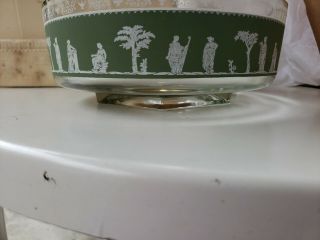 Vintage Jeanette Hellenic Wedgewood Green Jasperware Bowl Footed 9 