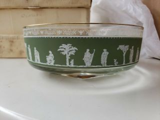 Vintage Jeanette Hellenic Wedgewood Green Jasperware Bowl Footed 9 