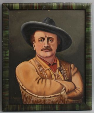 Antique Folk Art PAWNEE BILL Wild West Show American Cowboy Portrait Painting 2