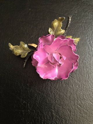 Vintage 2.  5 " Coro Signed Purple Enamel Flower Pin Brooch