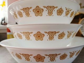 Vintage Corelle Butterfly Gold Serving Bowls.  1 Large And 2 Medium 2