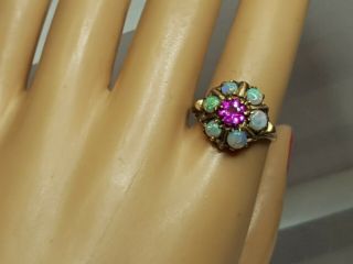Antique Victorian 10K Yellow Gold Ruby & Opals Ring Stamped Priscilla 2