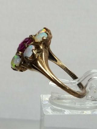 Antique Victorian 10K Yellow Gold Ruby & Opals Ring Stamped Priscilla 4