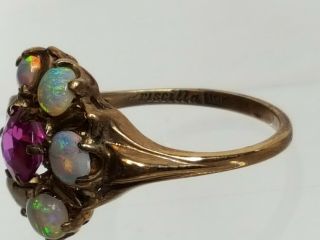 Antique Victorian 10K Yellow Gold Ruby & Opals Ring Stamped Priscilla 5