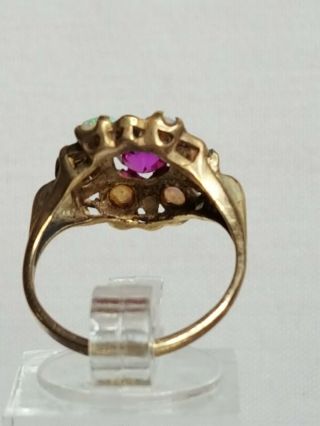 Antique Victorian 10K Yellow Gold Ruby & Opals Ring Stamped Priscilla 6