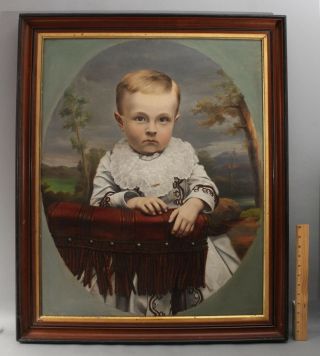 Large 1878 Antique Luigi R Leghorn American Portrait Oil Painting,  Young Boy Nr